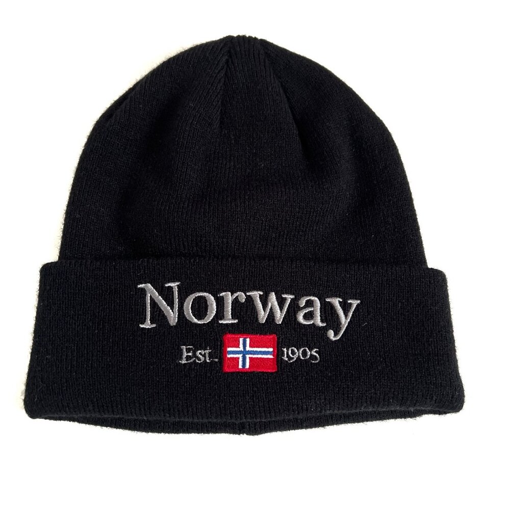NWOT Rock Expedition Norway Flag Embroidered Beanie/Knit Nordic One Size Black